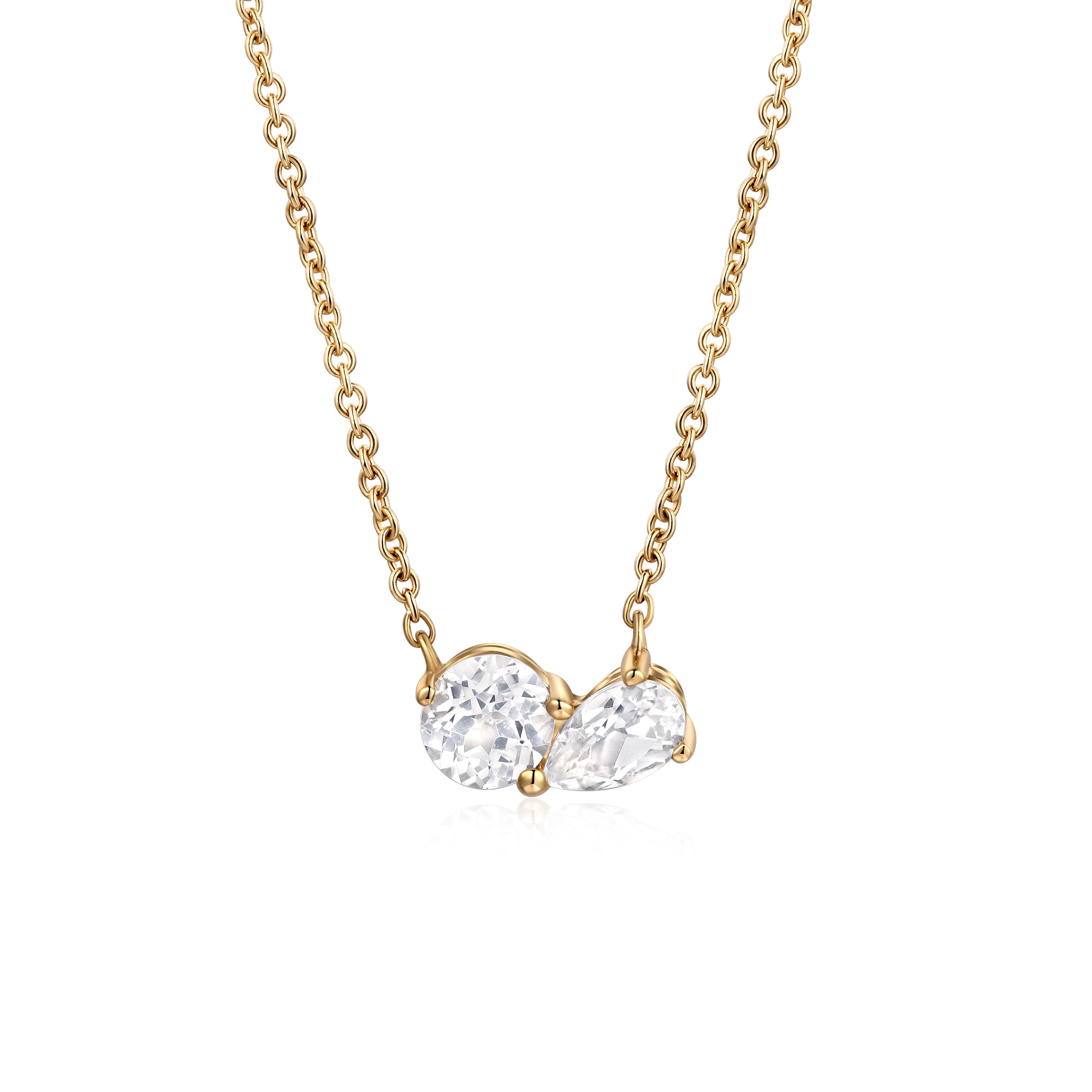 Toi et Moi gold necklace with white sapphire stones in 10 karat yellow gold