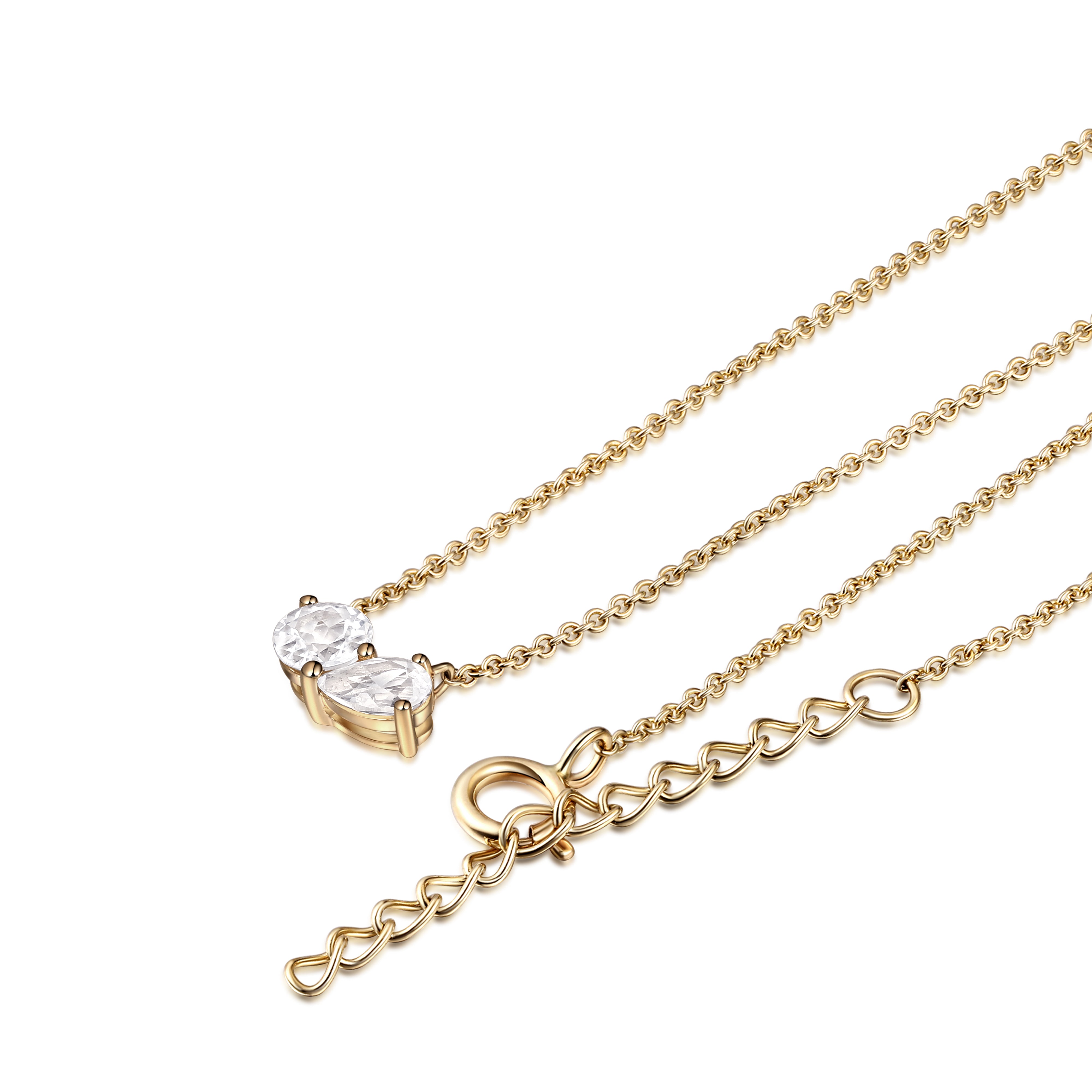 Toi et Moi gold necklace with white sapphire stones in 10 karat yellow gold