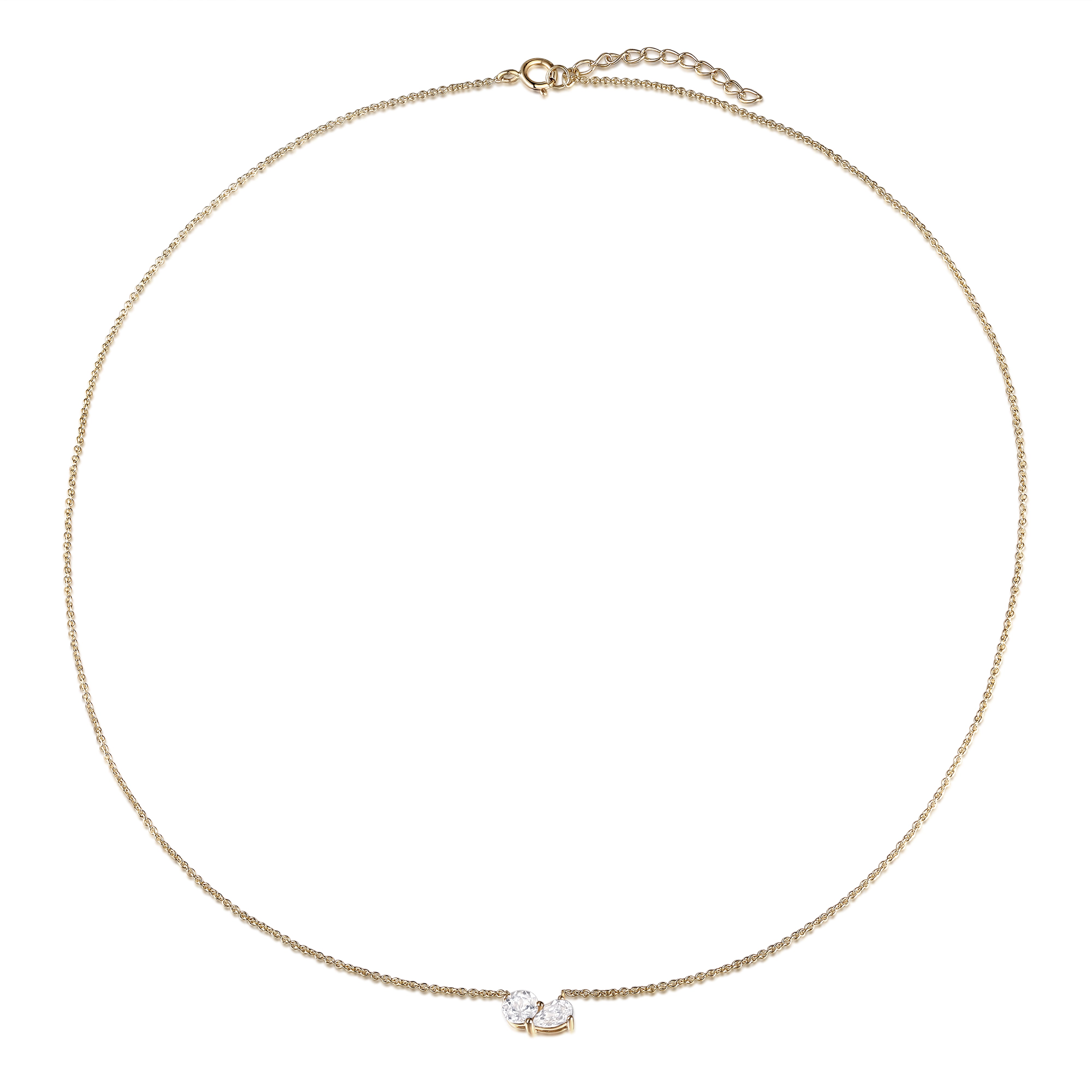 Toi et Moi gold necklace with white sapphire stones in 10 karat yellow gold
