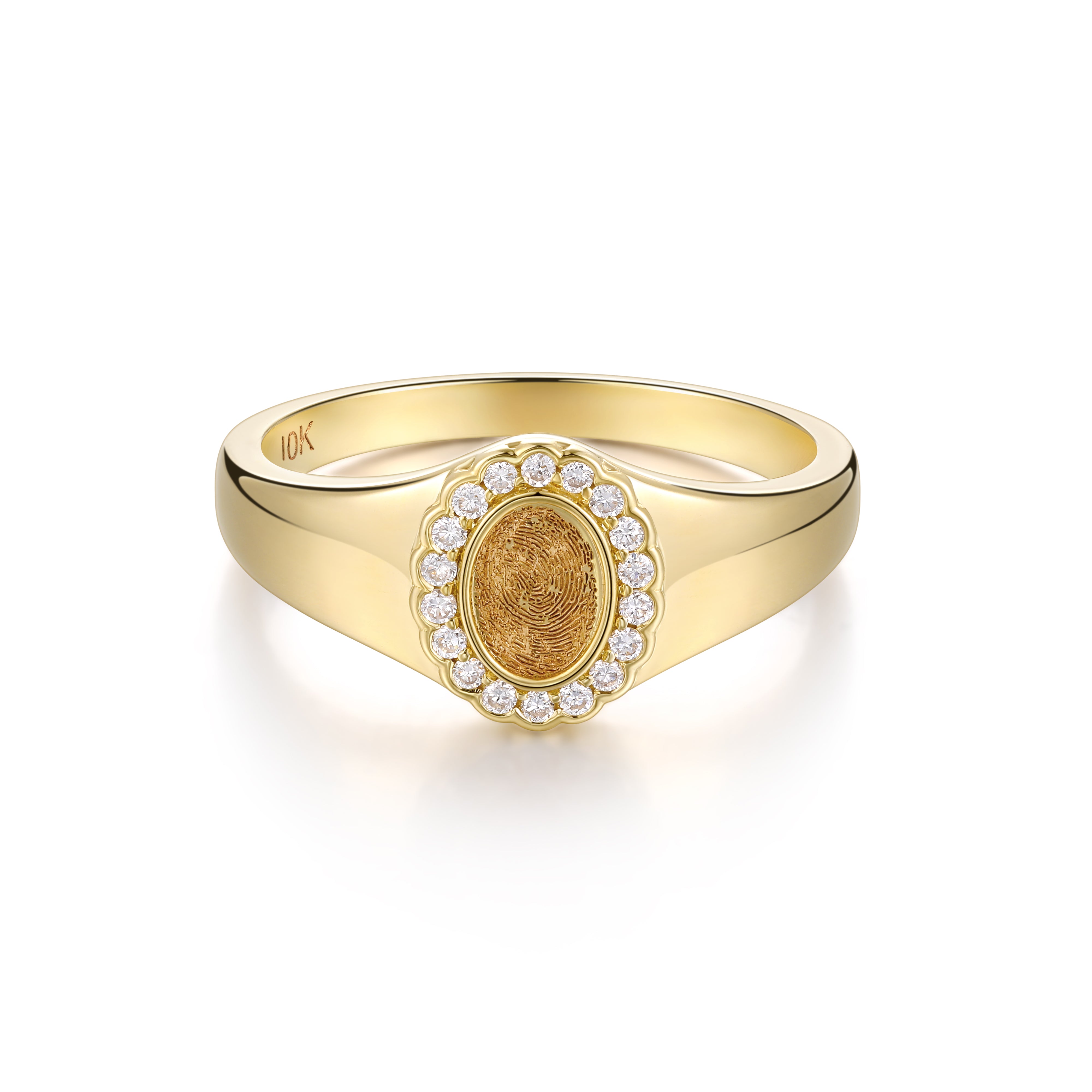 fingerprint memorial ring in 10 karat yellow gold with lab diamonds 