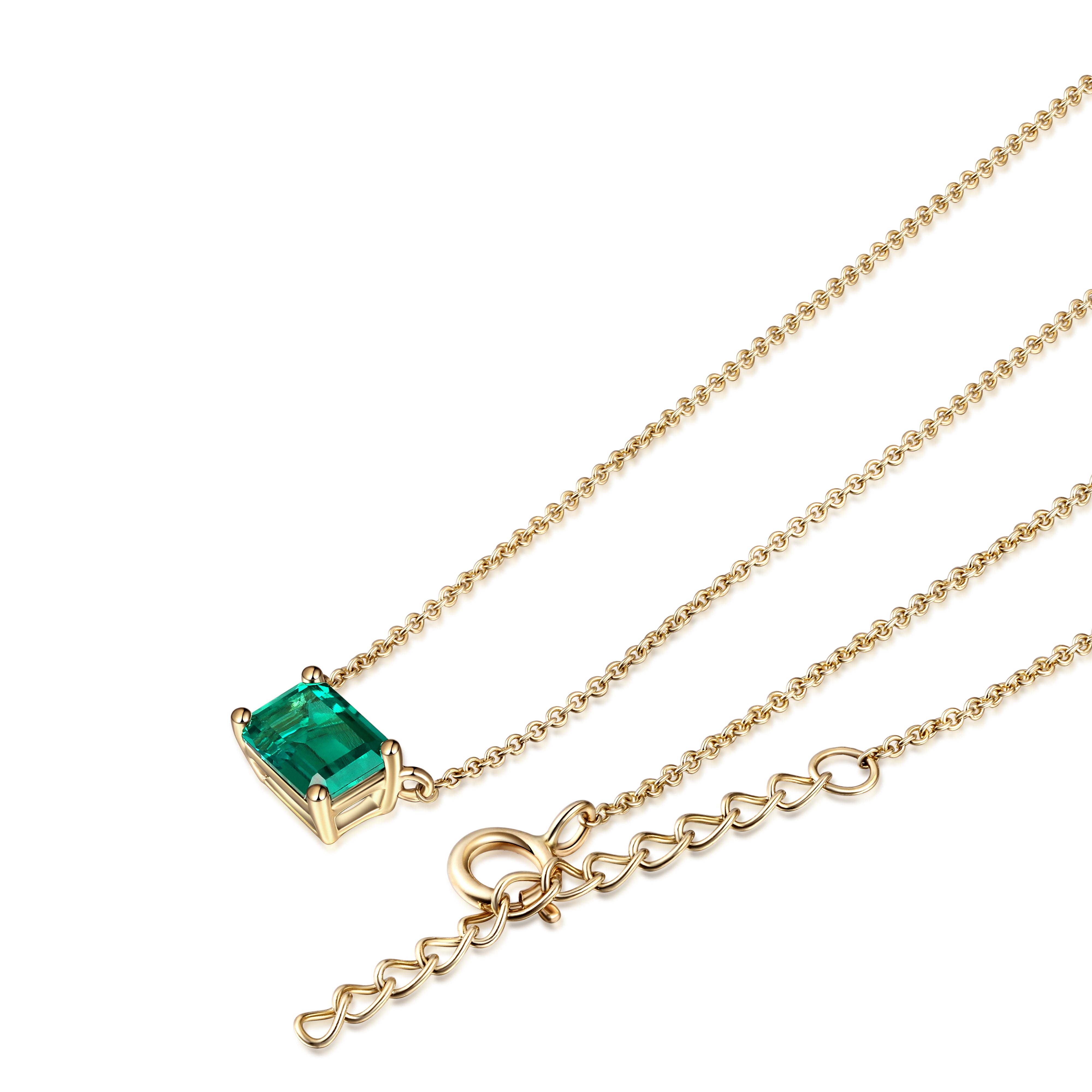 lab emerald necklace in 10 karat yellow gold 