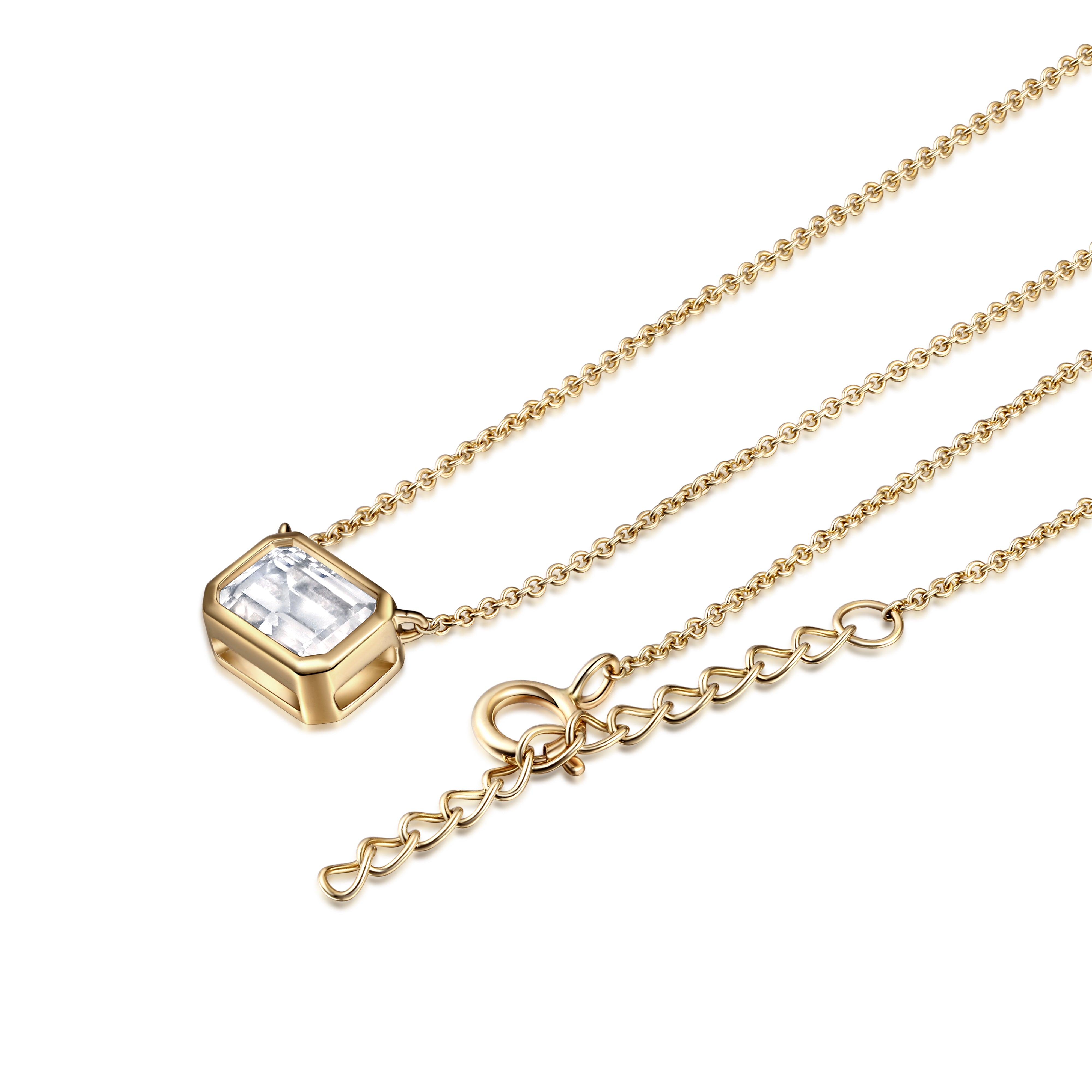 gold bezel necklace with white sapphire in 10 karat yellow gold
