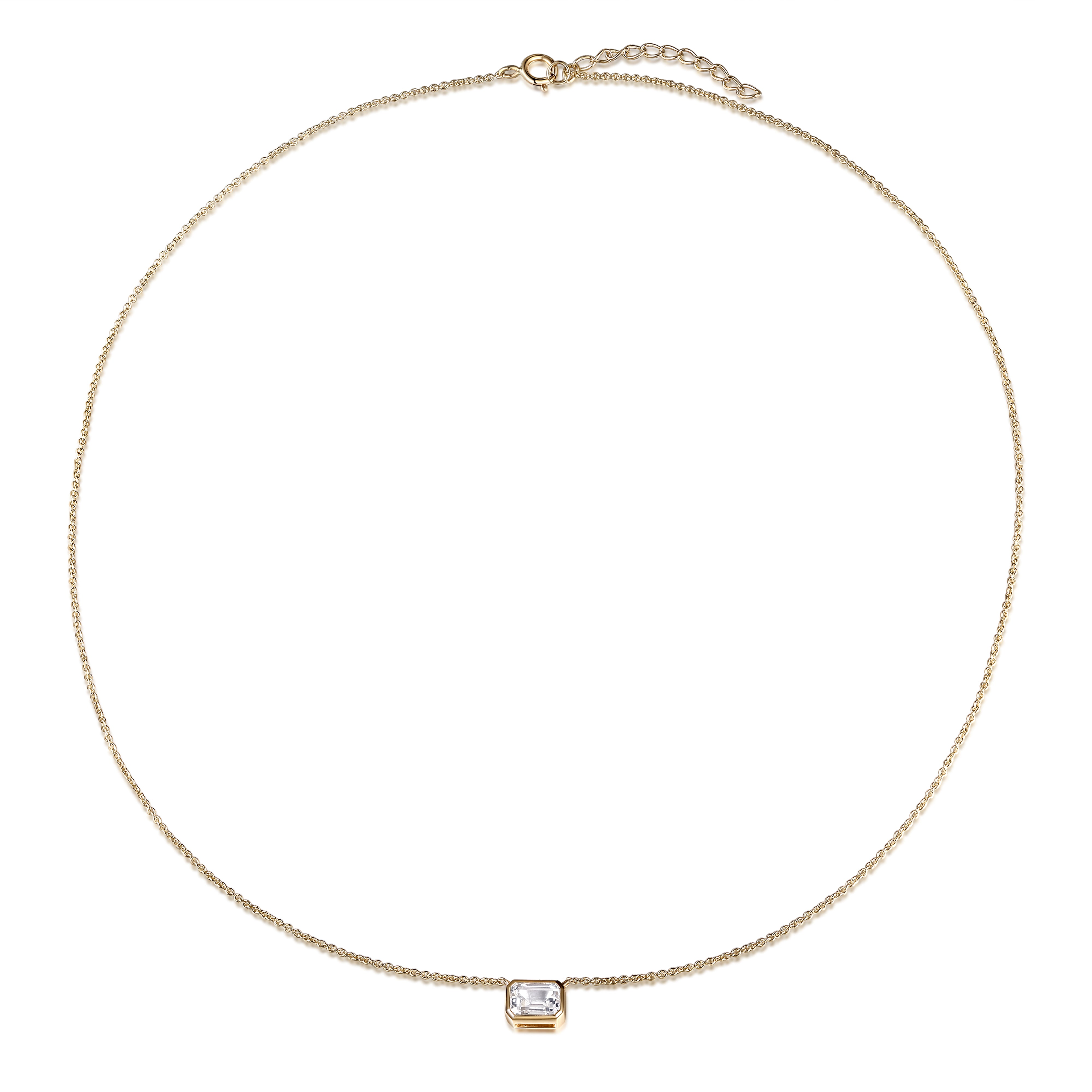 gold bezel necklace with white sapphire in 10 karat yellow gold