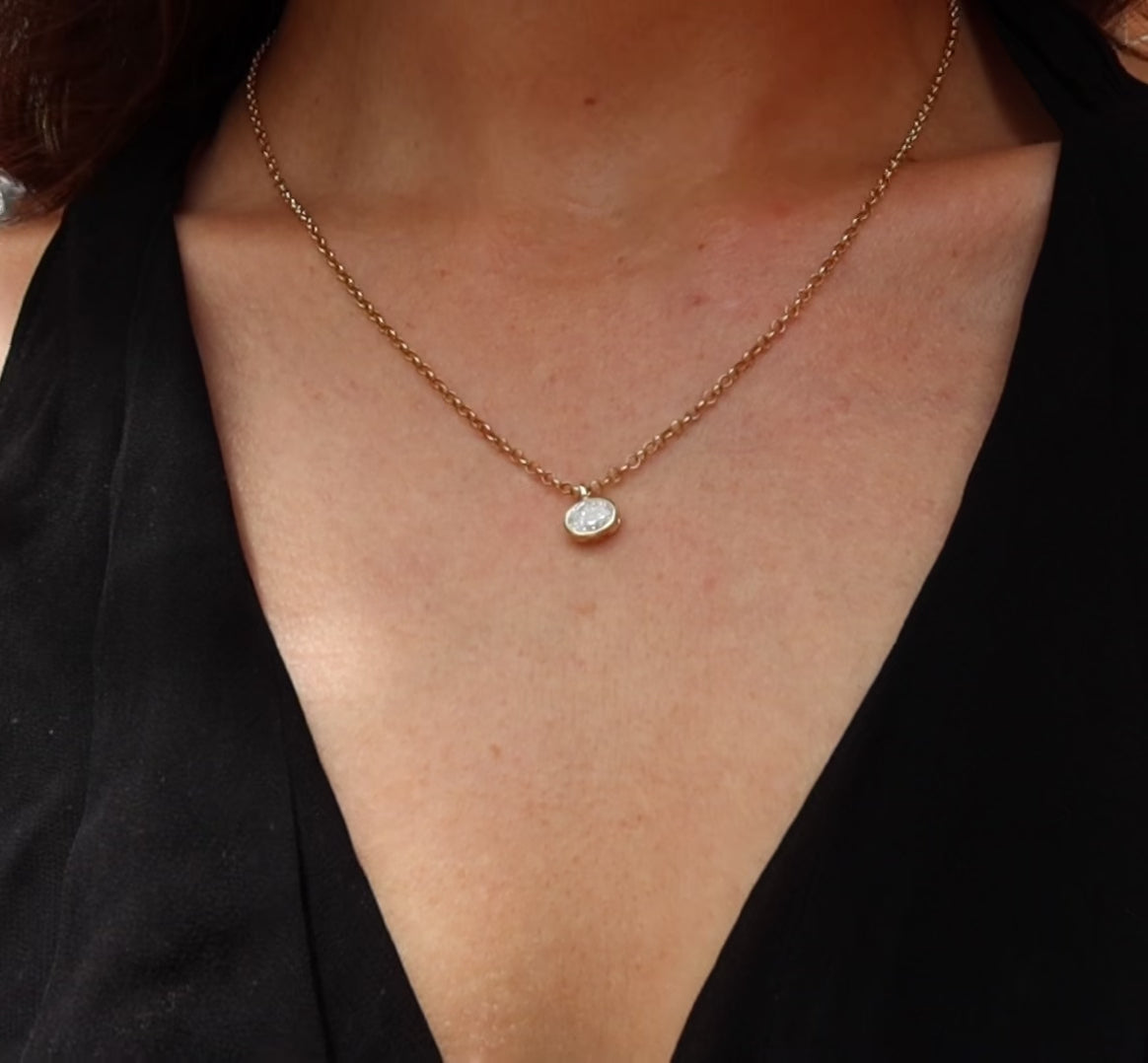 9 karat yellow gold belcher chain with oval lab diamond pendant 